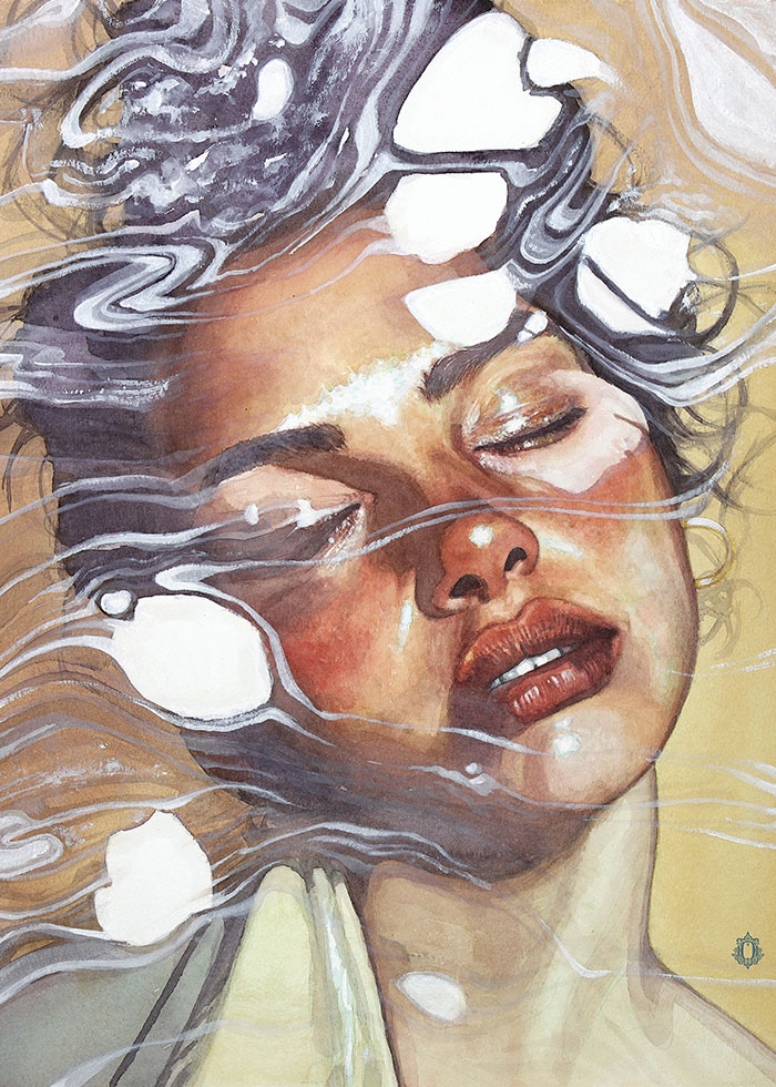 Girl in suminagashi - Watercolor 50x40cm