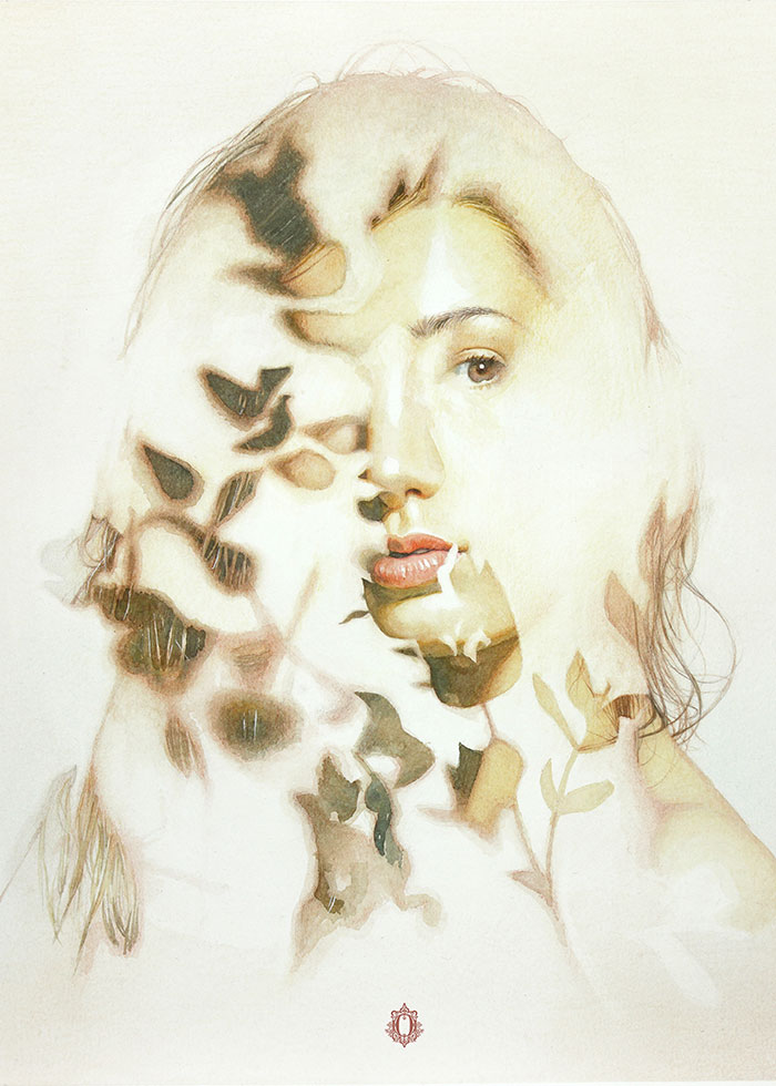 Uncovered - Watercolor and colored pencil 50x40cm